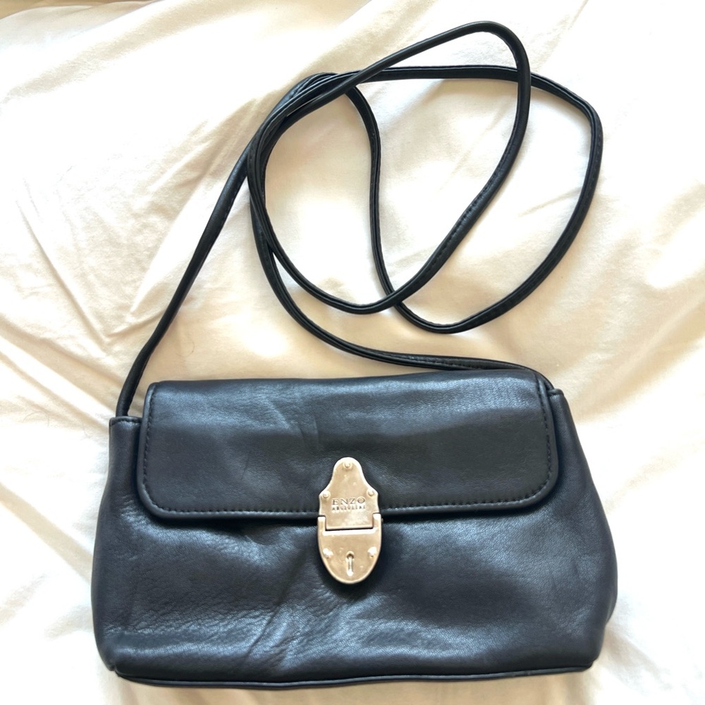 Enzo Angiolini Vintage Black Leather Crossbody with Silver Hardware